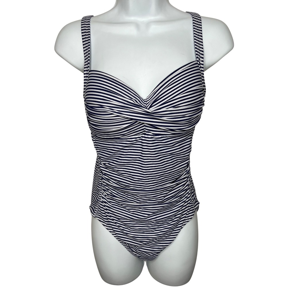 Niptuck blue.White Stripe One Piece Ruched‎ Multi Fit Cup Swimsuit Women's US 8
